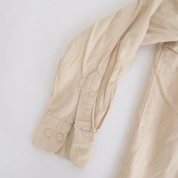 Vintage Bill Blass Jeans Beige 55%  Linen 45% Cotton Button Down Shirt Small - Picture 9 of 11